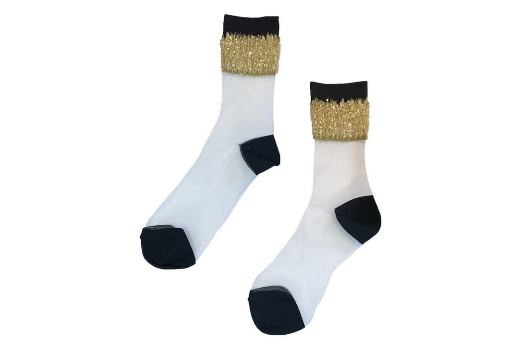 【2022AW】GLITTER FRINGE SOCKS BLACK×GOLD,BLACK×SILVER,GREEN×BLACK,YELLOW×BLACK