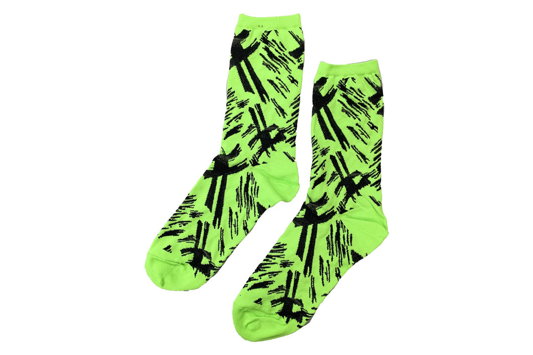 【2021SS】BLUSHED JACQUARD SOCKS BLACKxWHITE,NEONGREEN×BLACK,WHITE×RED,WHITE×BLACK