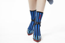 Load image into Gallery viewer, STRIPED MESSAGE SOCKS BLUE,CAMEL,GREEN,WHITE
