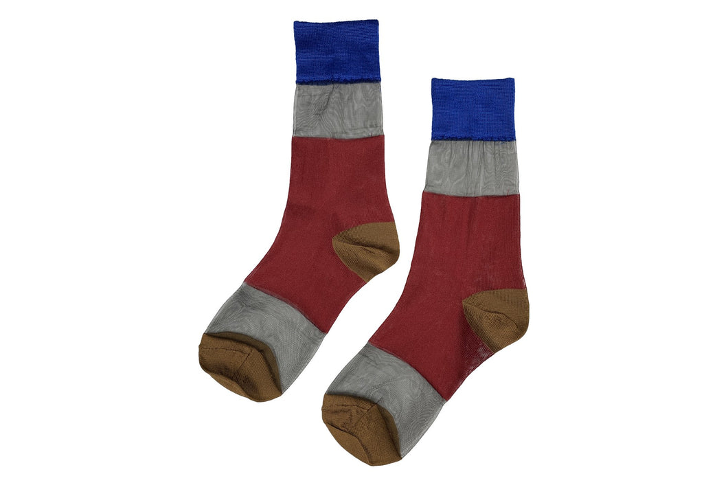 【2020AW】SEE-THROUGH COLOR BLOCK SOCKS BLUE x RED x CAMEL