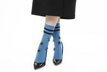 Load image into Gallery viewer, LINED COLOR BIJOUX SOCKS BLACK,BLUE,PINK
