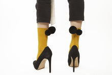 Load image into Gallery viewer, LONG POMPOM SOCKS REDxNAVY,YELLOW×BLACK

