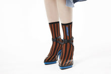 Load image into Gallery viewer, STRIPED MESSAGE SOCKS BLUE,CAMEL,GREEN,WHITE
