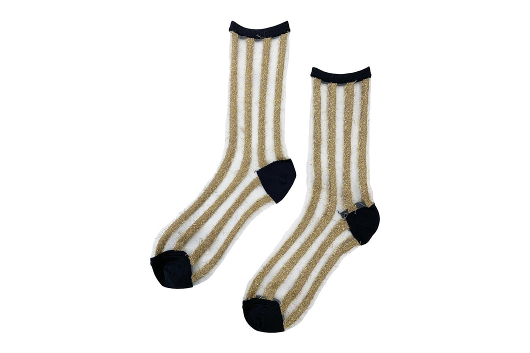 【2021SS】SEE-THROUGH GLITTER STRIPE SOCKS BLACK×GOLD,BLACK×SILVER,GREEN×SILVER